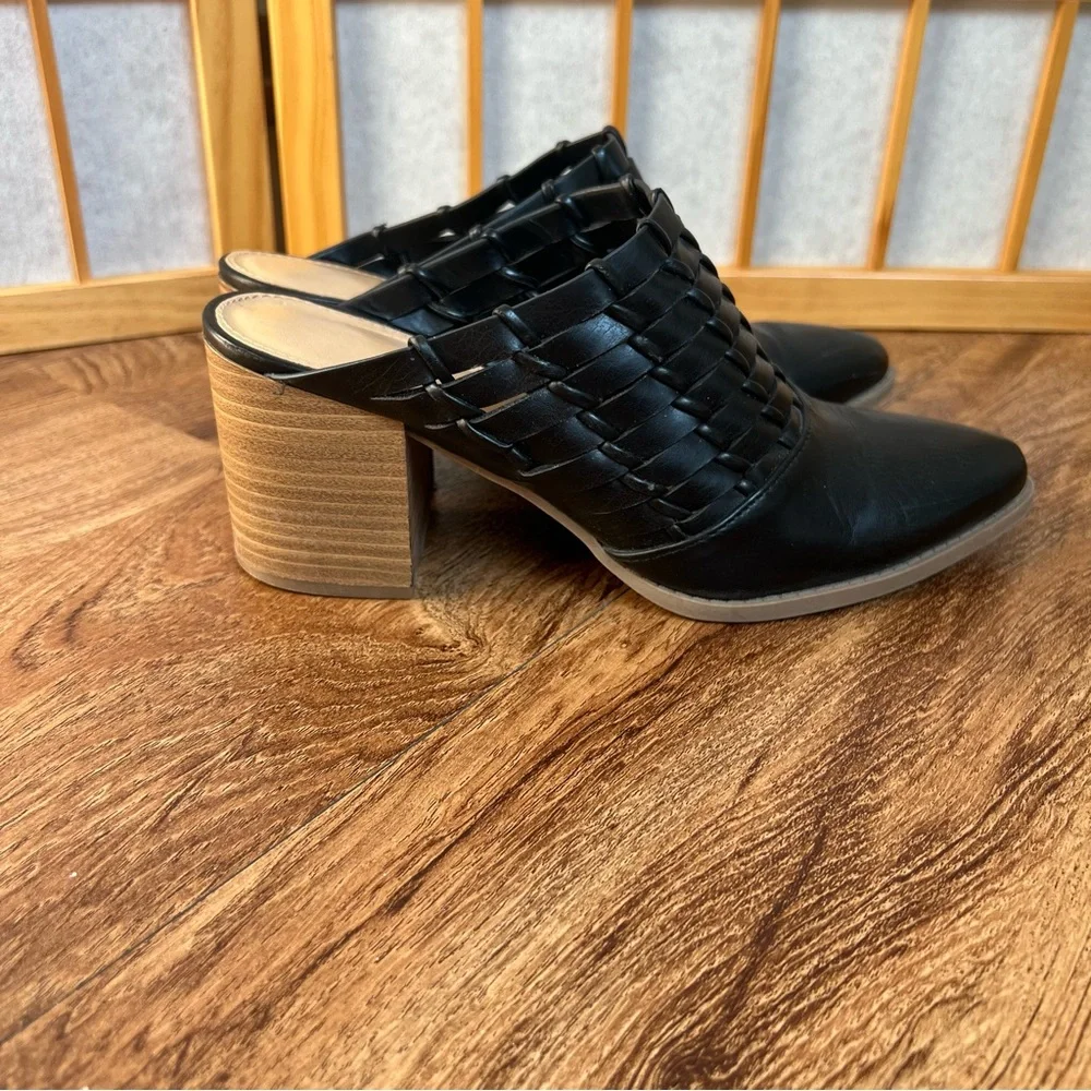 LC Lauren Conrad Woven Mule Heels Black Pointed Toe Size 6.5 - Picture 2 of 11